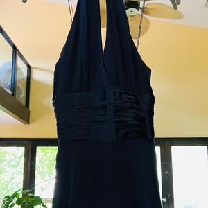 Pretty navy satin and silk halter cocktail occasion dress size 6 Maggy London